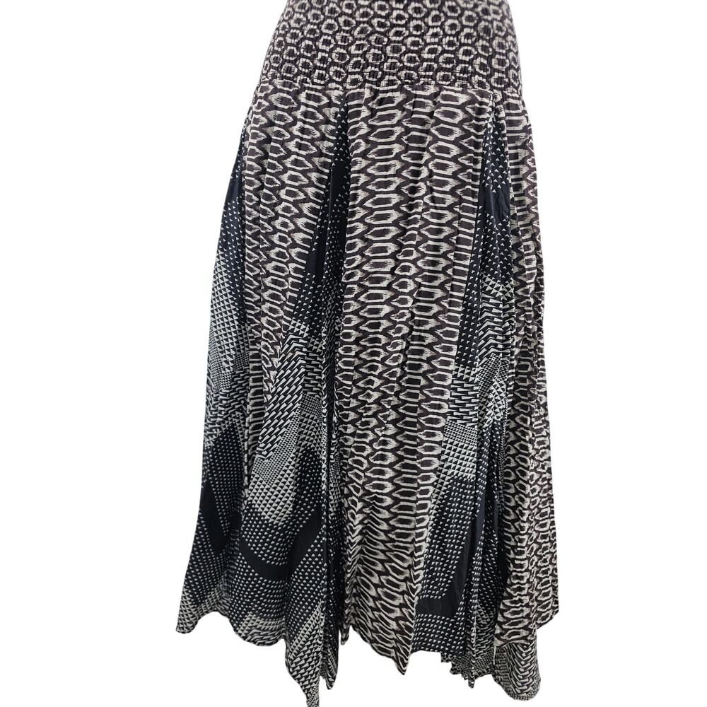 Grace Elements Boho Monochrome Patchwork Geometric Smocked Waist Maxi Skirt S